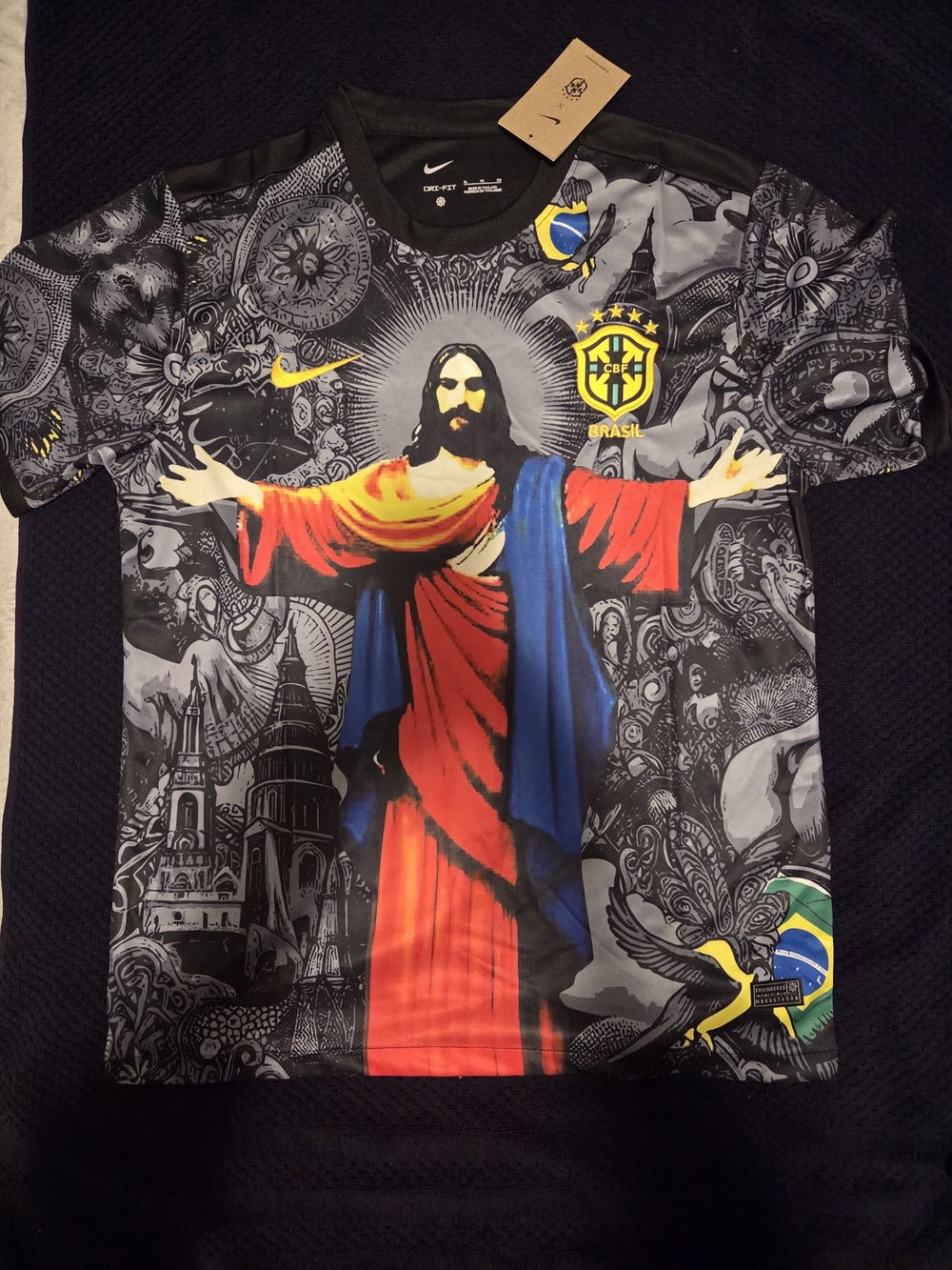 Nike Brasil Graphic Men's Shirt - Black with Red & Blue Graphic - Picture 3 of 7